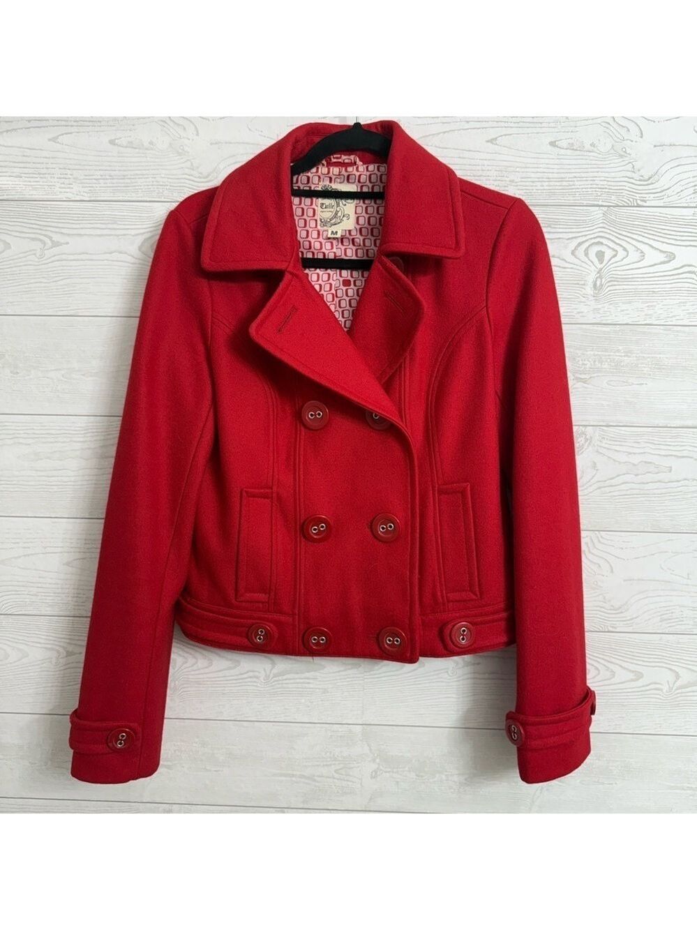 Tulle Women’s Red Wool Motorcycle Jacket. Size M